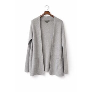 Ply Cashmere 100% Cashmere Open Front Cardigan Gray Medium Ribbed Knit Pockets